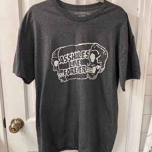Men’s Dark Gray Graphic Tee with Bold Skull Design by Assholes Live Forever